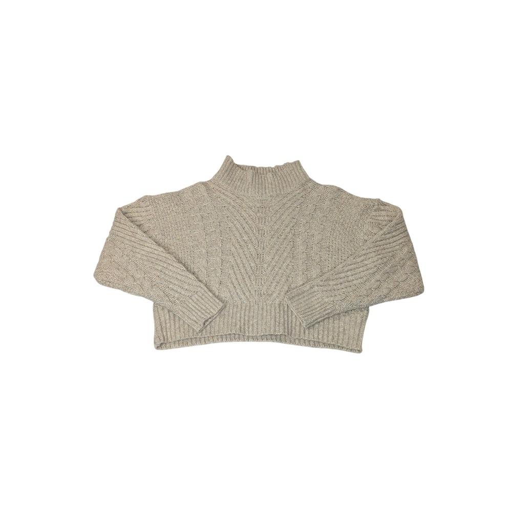 Vila High Neck Cable Knit Sweater M Cream Viapoline Cropped Pullover L/S Y2K